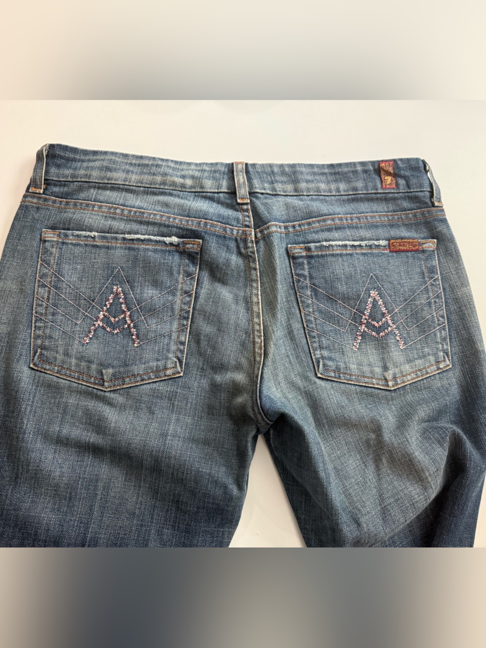 7 For All Mankind Medium Blue Bootcut Jeans with Embroidered Back Pockets